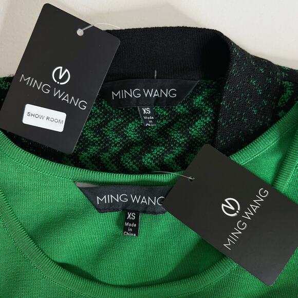 NEW Ming Wang | Matching Black Green Knit 3/4 Sleeve Jacket Tank Top Set NWT XS - Picture 10 of 11